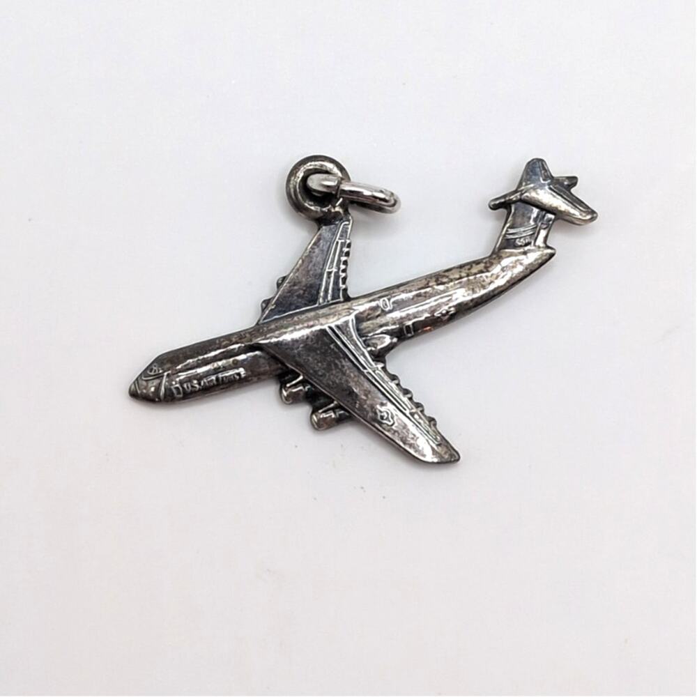 Vintage Sterling Silver US Air Force USAF Airplane Jet Aviation Charm Pendant
